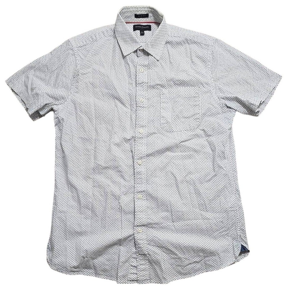 Banana Republic Men Slim Fit Indigo Floral Short Sleeve Button Down Shirt 452800